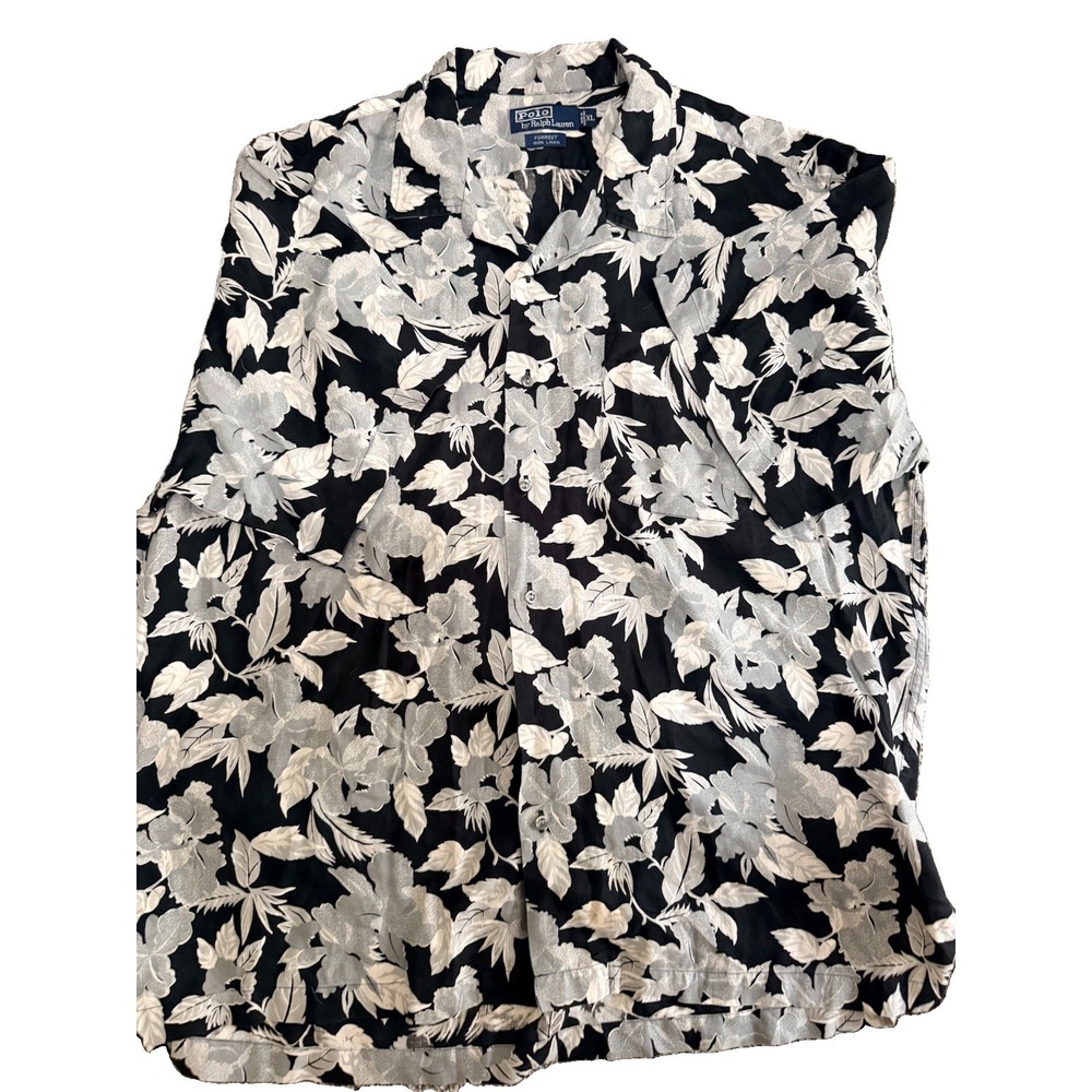 Vtg Polo Ralph Lauren Men's XLarge Shirt Forrest 100% Linen Floral AOP Hawaiian